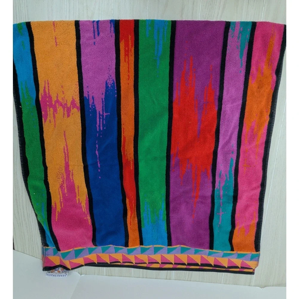 Royal Terry Beach Towel Multicolor Vintage 90s Abstract Geometric Stripe